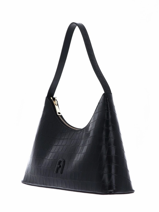 Furla Handbags - Furla Diamante Black Crocodile Embossed Shoulder Bag